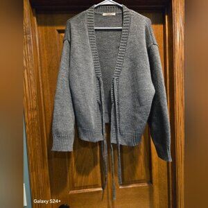 Olivaceous Gray Tie-Front Knit Cardigan